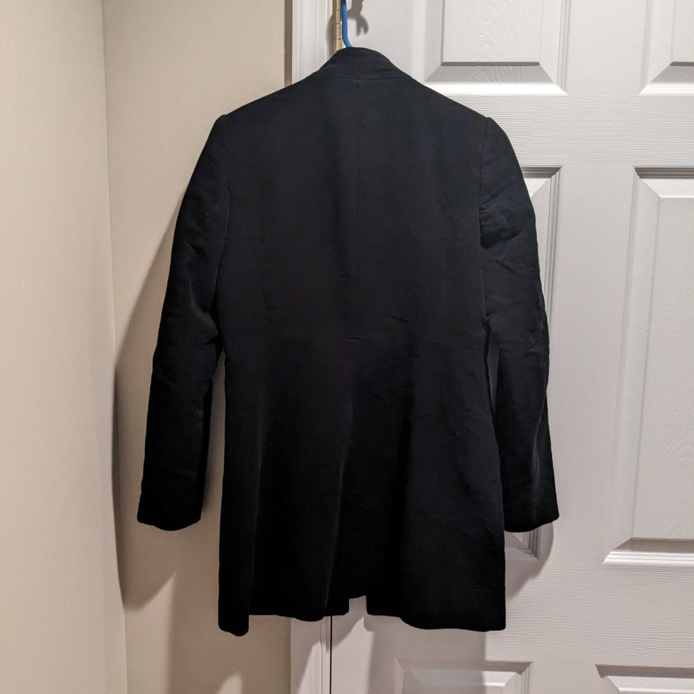 Zara Pearl Black Velvet Pea Coat Blazer Fitted Long Jacket Size M - Picture 3 of 5